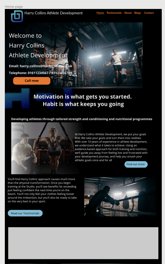 Screenshot of Figma high-fidelity mockup of Harry Collins home page