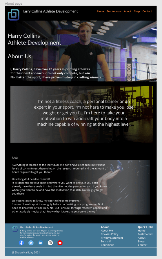 Screenshot of Figma high-fidelity mockup of Harry Collins about page