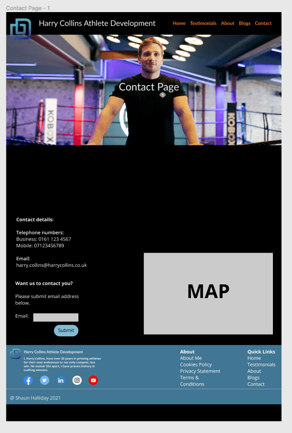 Screenshot of Figma high-fidelity mockup of Harry Collins contact page