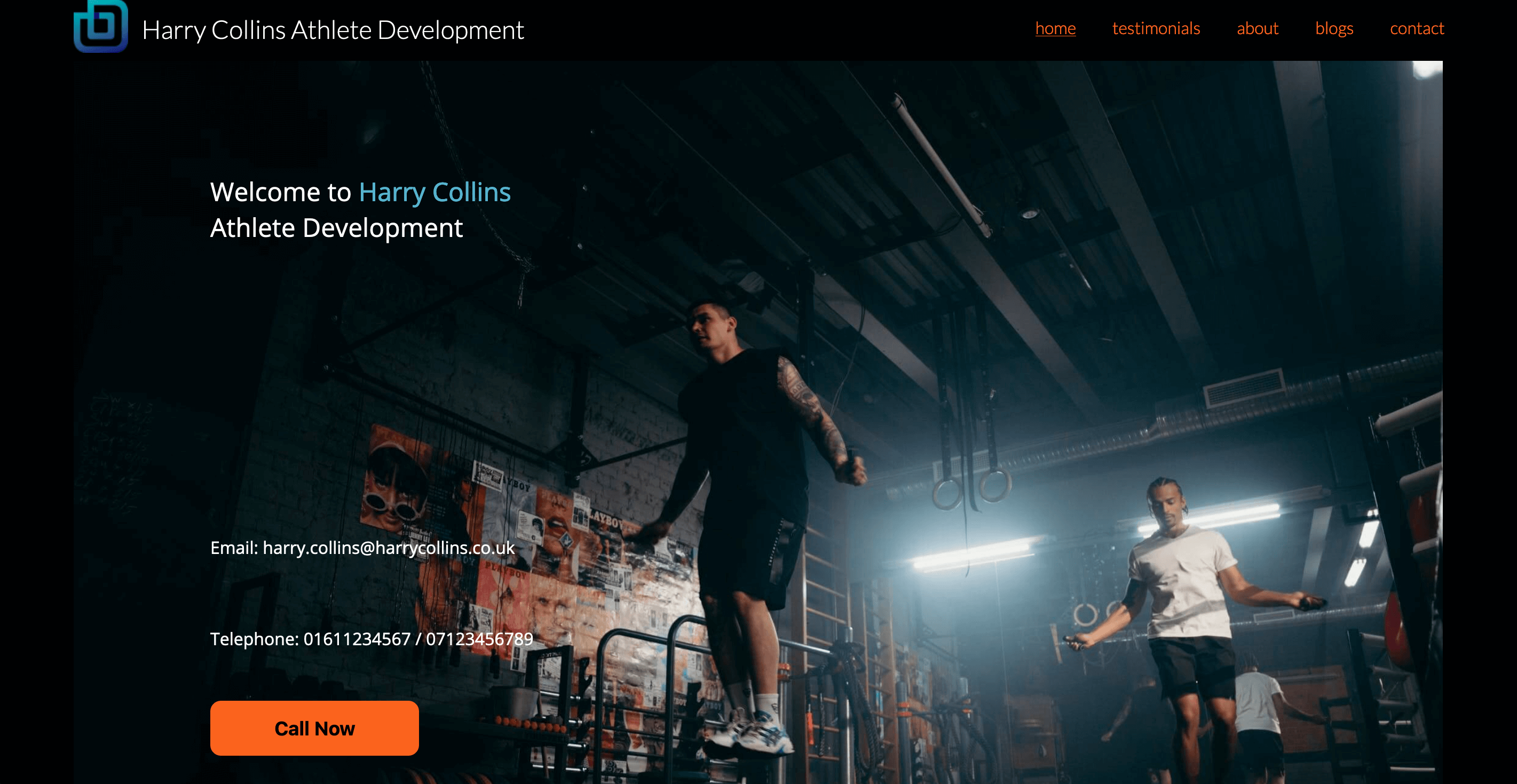 Harry Collins athlete development website screenshot